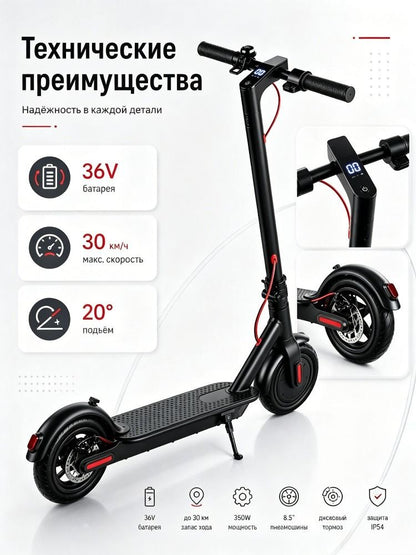 Электросамокат M365, 36V 350W, складной для взрослых, аккумулятор 4000-7800 мАч, запас хода до 30 км, портативный