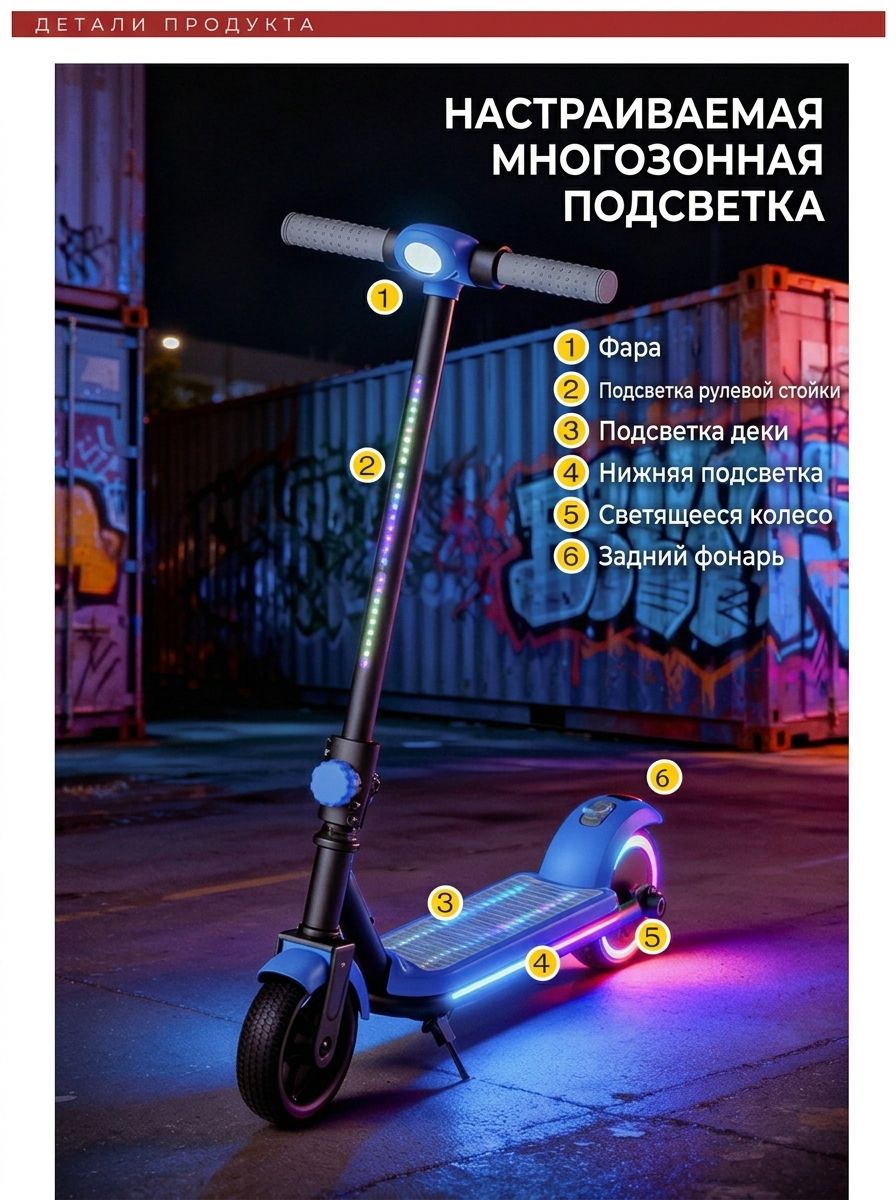 Электросамокат для детей 6.3 дюймов, складной мини, двухколесный, легкий и портативный