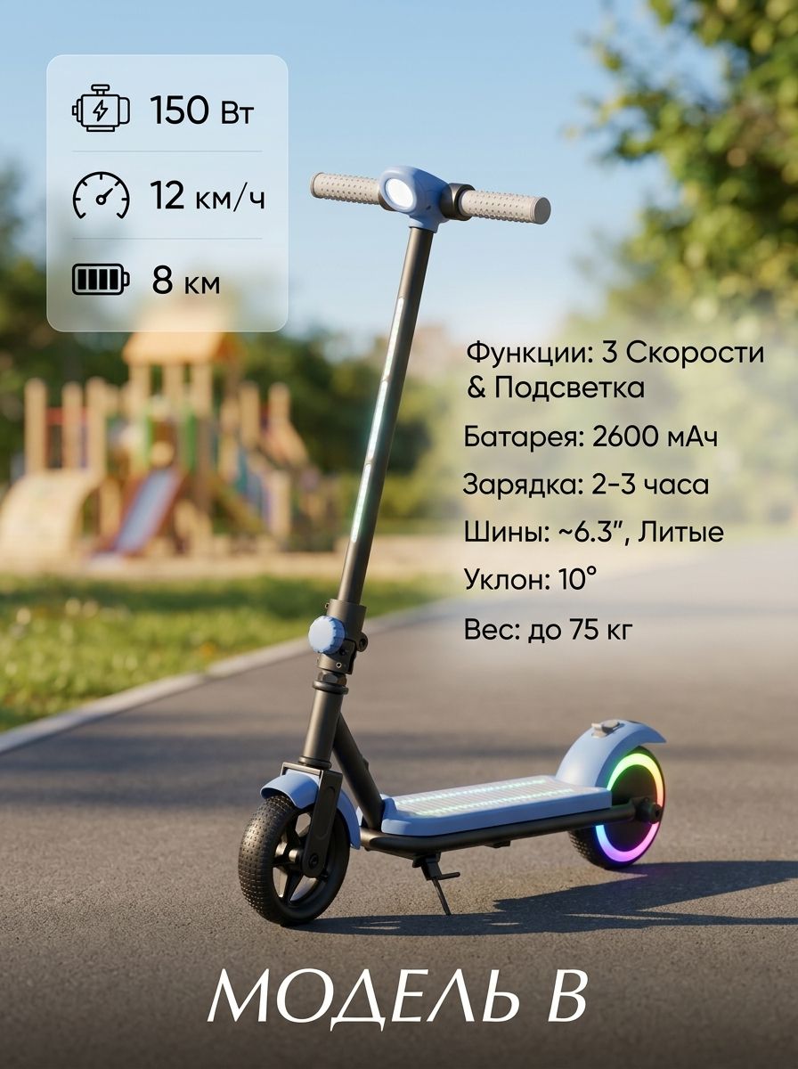 Электросамокат для детей 6.3 дюймов, складной мини, двухколесный, легкий и портативный