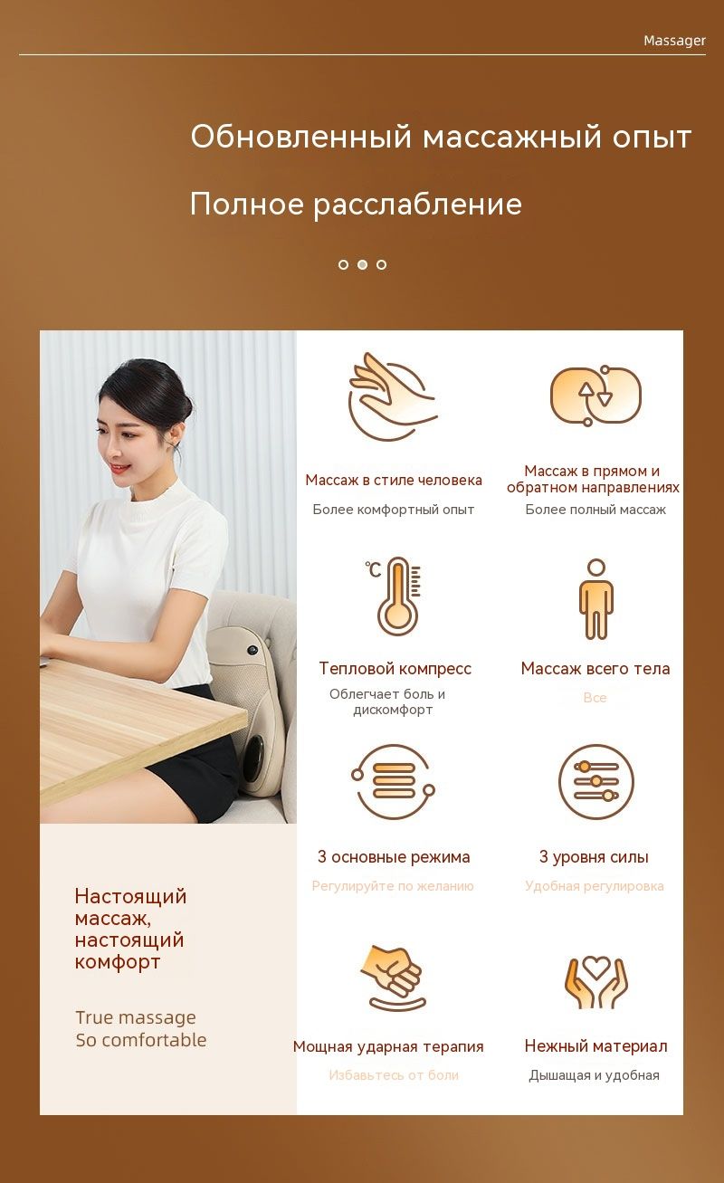 Многофункциональная массажная подушка с подогревом для шеи, спины и поясницы, домашний массажер