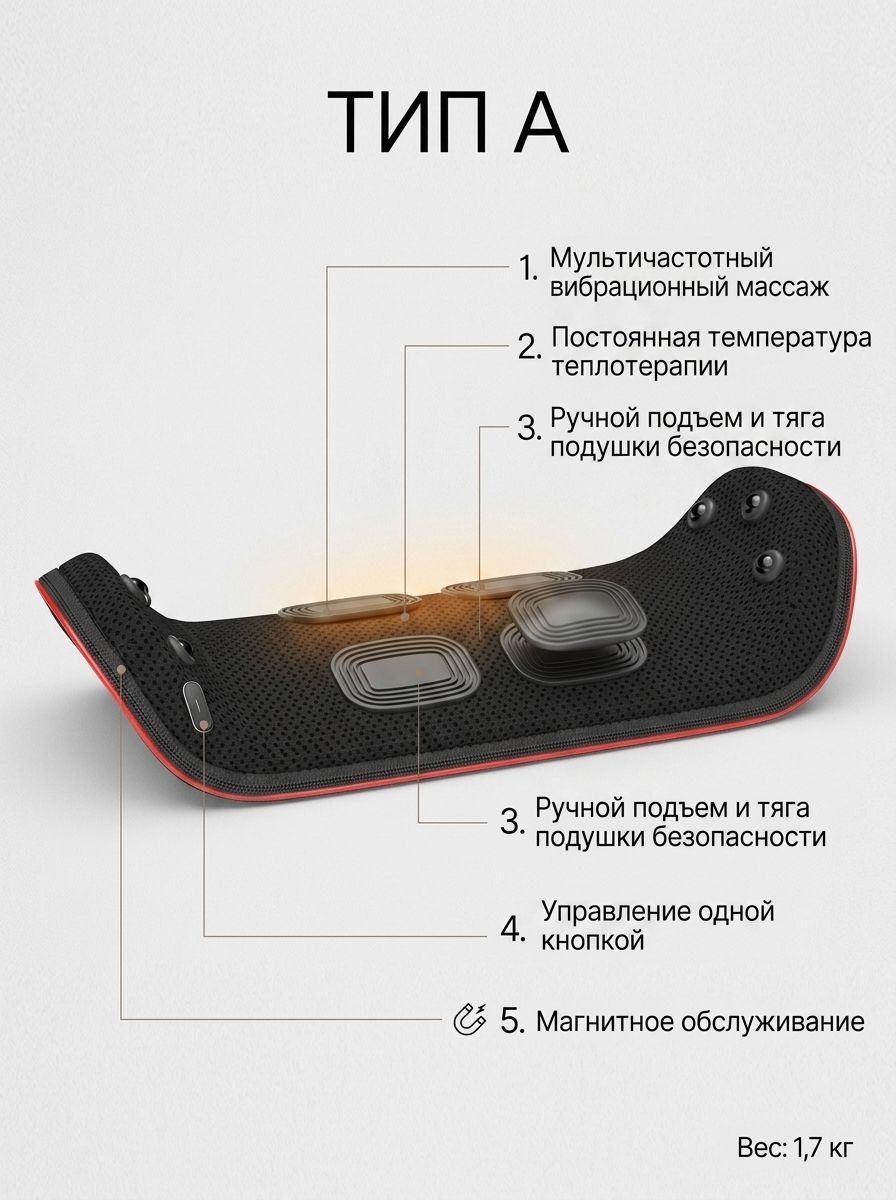 Массажная подушка-валик для поясницы, с подогревом и вибрацией, вытяжение и расслабление мышц спины