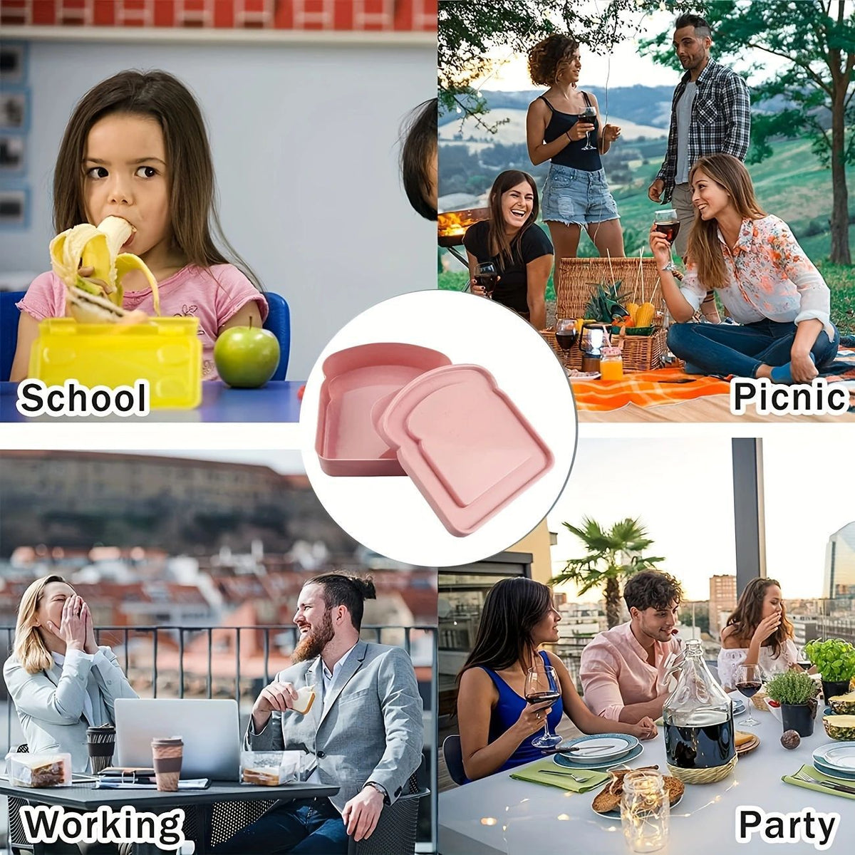 小麦秸秆三明治吐司保鲜收纳盒面包寿司早餐便当盒微波炉加热