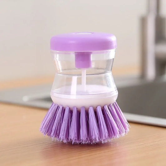 Automatic Liquid Adding Dish Brush with Press Design, Multi-functional Sponge Head Cleaning Scrubber for Washing Pot Pan Kitchen Sink