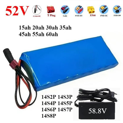 52V 20Ah 14S3P Rechargeable Li-ion Battery with BMS for E-Bike E-Scooter