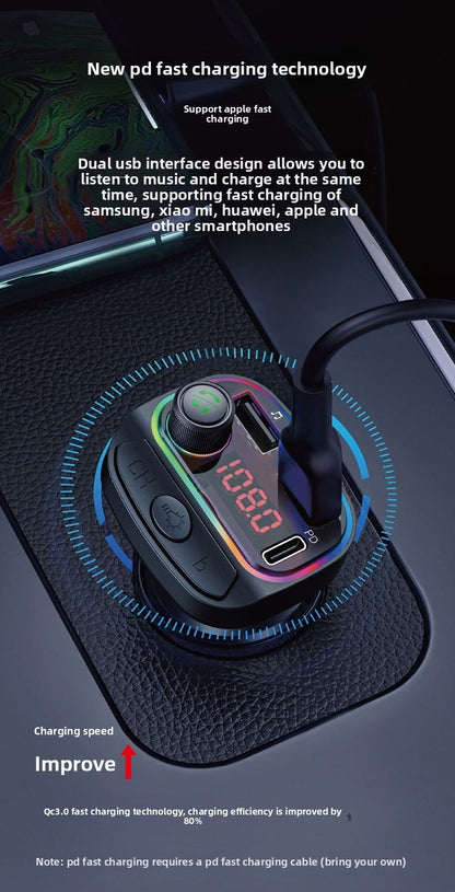 Bluetooth Car FM Transmitter MP3 Player RGB Light QC3.0 Fast Charging