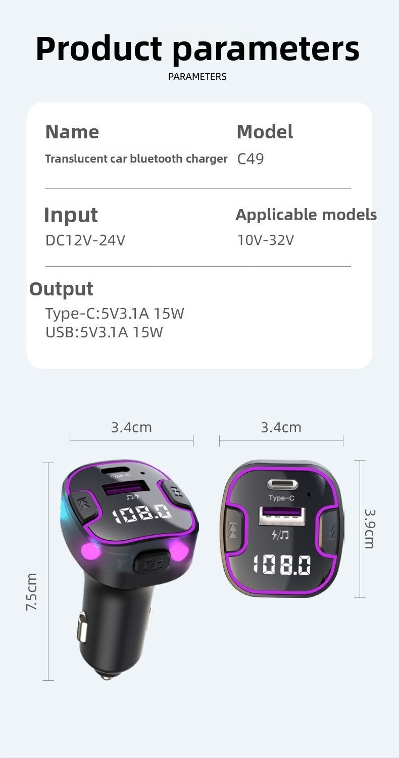 Car Bluetooth FM Transmitter MP3 Player with USB Wireless Charging