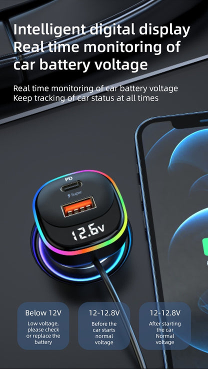 30W PD Fast Car Charger with Built-in Cable Rear Seat Multi-Port Clip