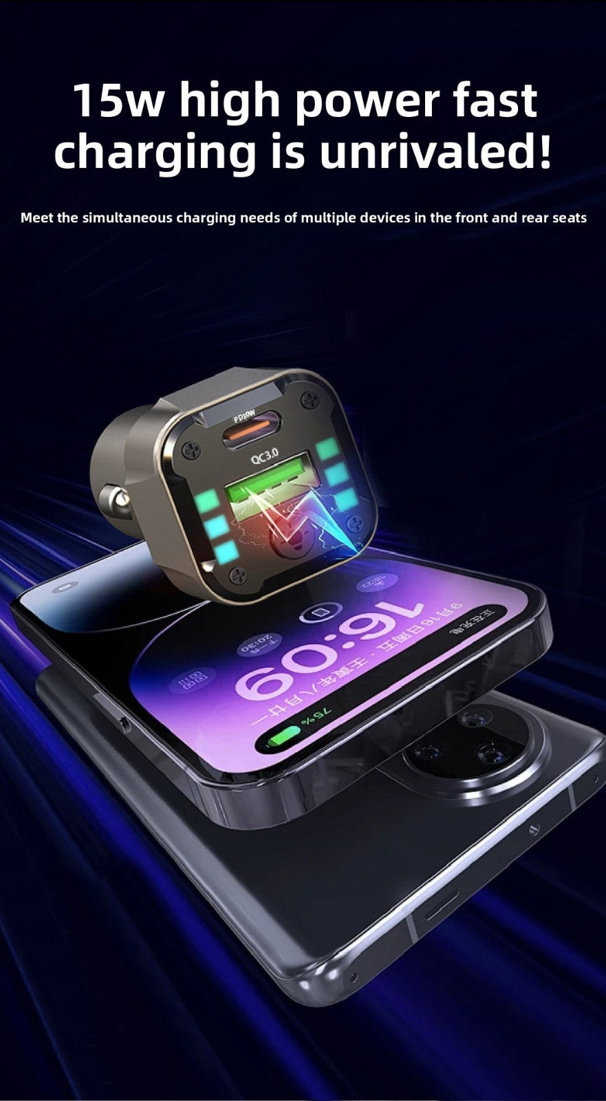 Super Fast Car Charger PD30W QC3.0 Dual USB with Charging Cable for Huawei iPhon