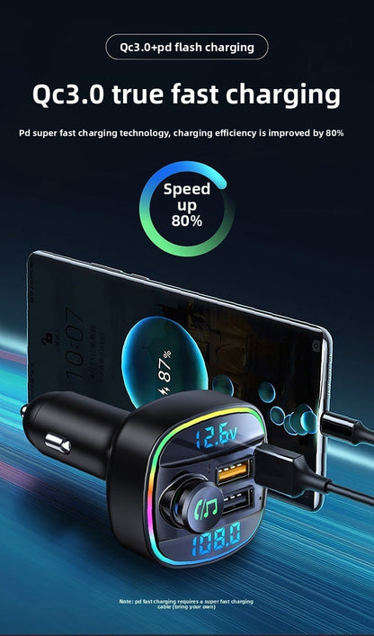 Bluetooth Car Receiver MP3 Player Dual Display Voltage PD Fast Charger