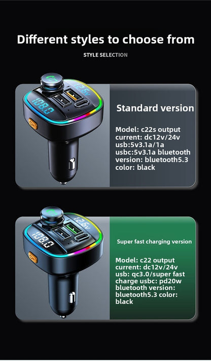 Bluetooth FM Transmitter Car MP3 Player Dual USB Fast Charger HD Dual Display
