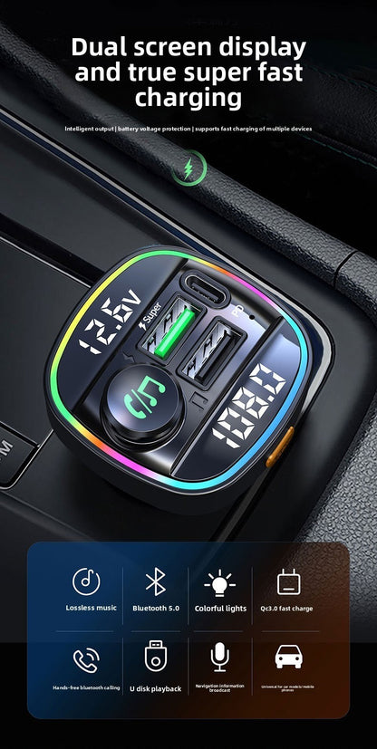 Bluetooth Car Receiver MP3 Player Dual Display Voltage PD Fast Charger