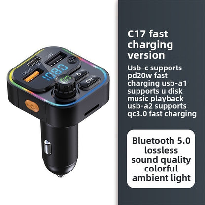 Bluetooth Car Receiver MP3 Player Dual Display Voltage PD Fast Charger