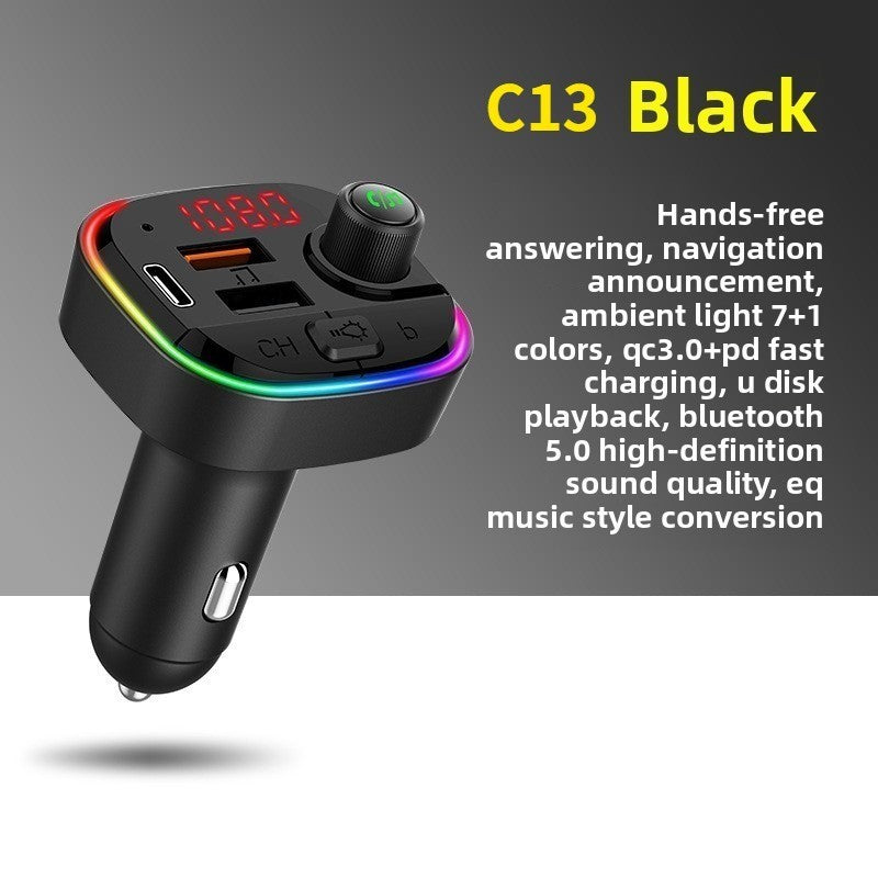 Bluetooth Car FM Transmitter MP3 Player RGB Light QC3.0 Fast Charging