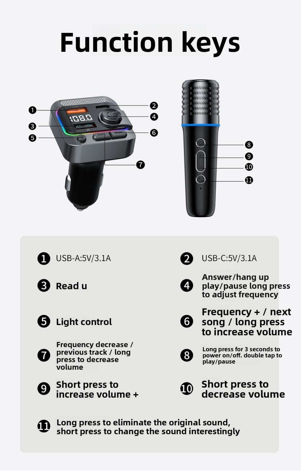 Wireless Bluetooth Karaoke Microphone Car MP3 Player FM Transmitter Charger