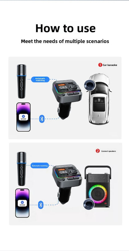Wireless Bluetooth Karaoke Microphone Car MP3 Player FM Transmitter Charger
