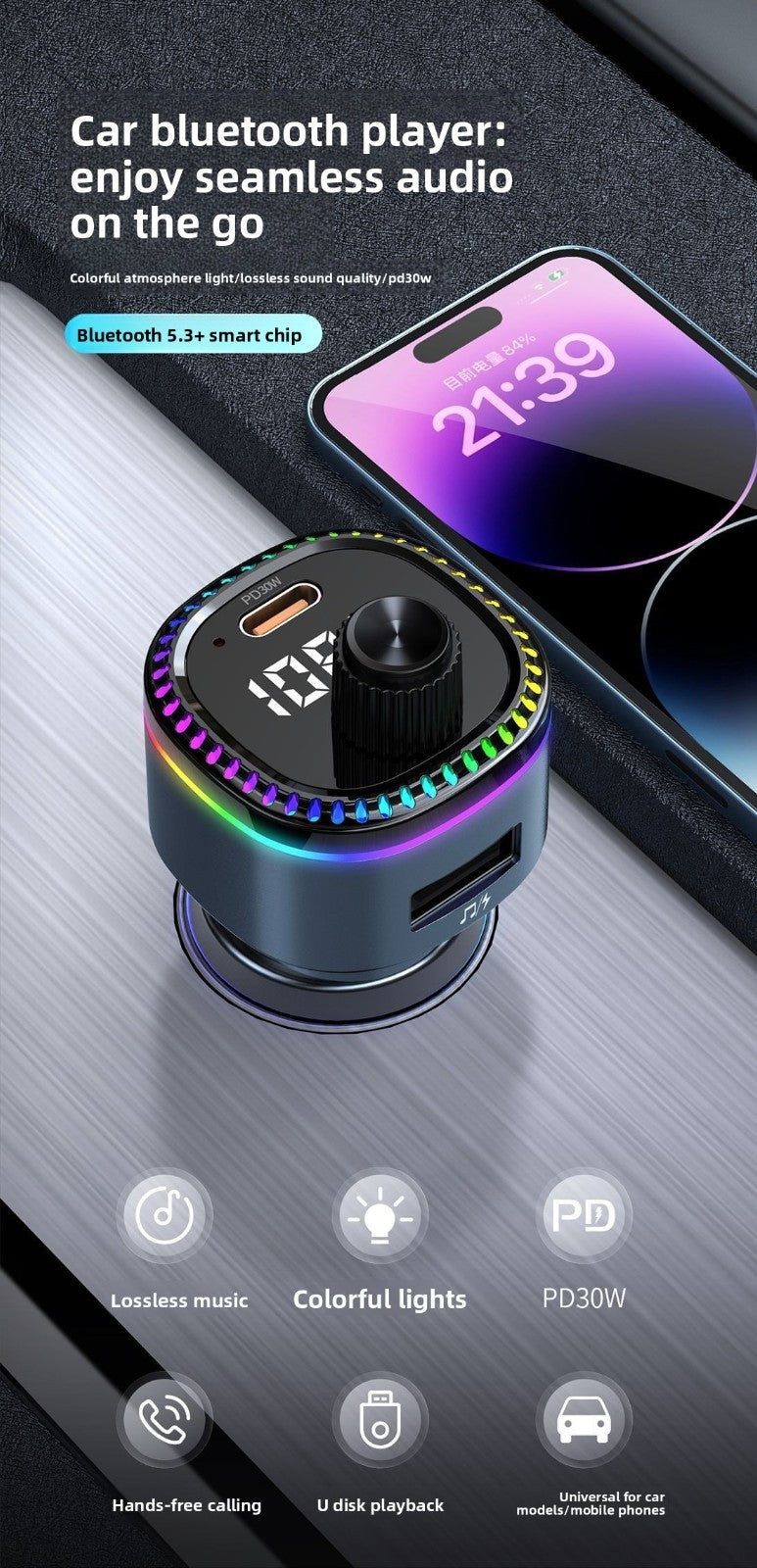 Fast Charging Bluetooth Car FM Transmitter MP3 Player Dual USB Port