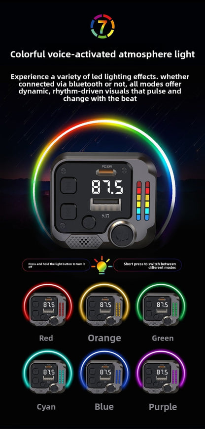 Dual Port Bluetooth Car Charger PD Fast Charging FM Transmitter MP3 Player