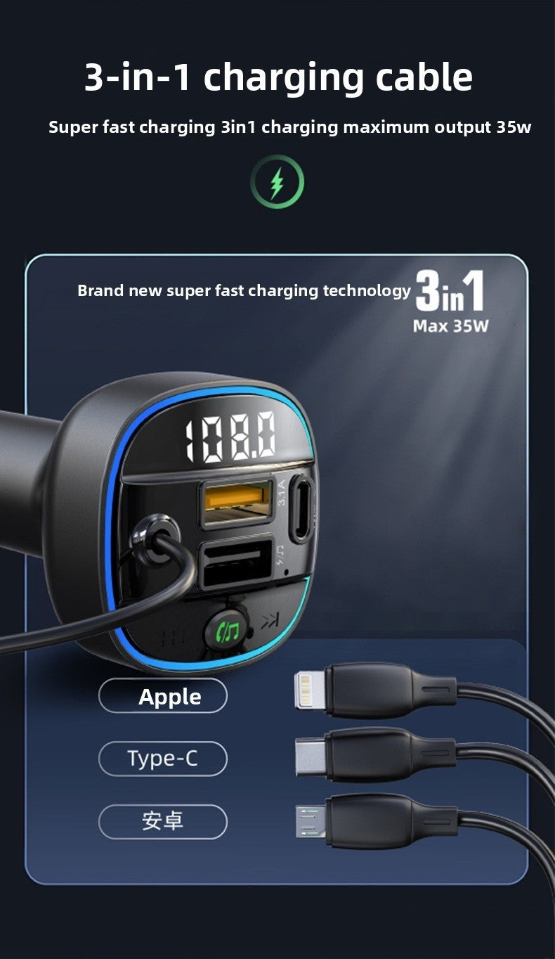 3-in-1 Car Charger Bluetooth MP3 Player FM Transmitter Digital Display Cigarette