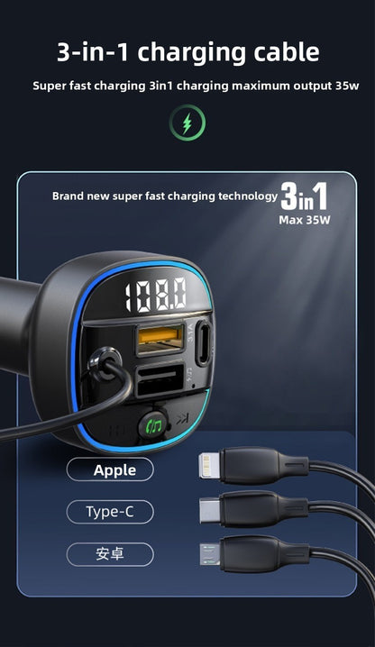 3-in-1 Car Charger Bluetooth MP3 Player FM Transmitter Digital Display Cigarette