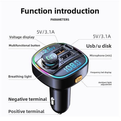 Car Bluetooth FM Transmitter MP3 Player Dual USB Fast Charger Dual Display