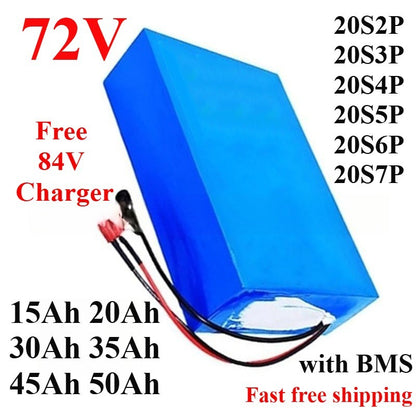 72V 20Ah 20S3P Li-ion Battery Pack with BMS for E-Bike Energy Storage E-scooter