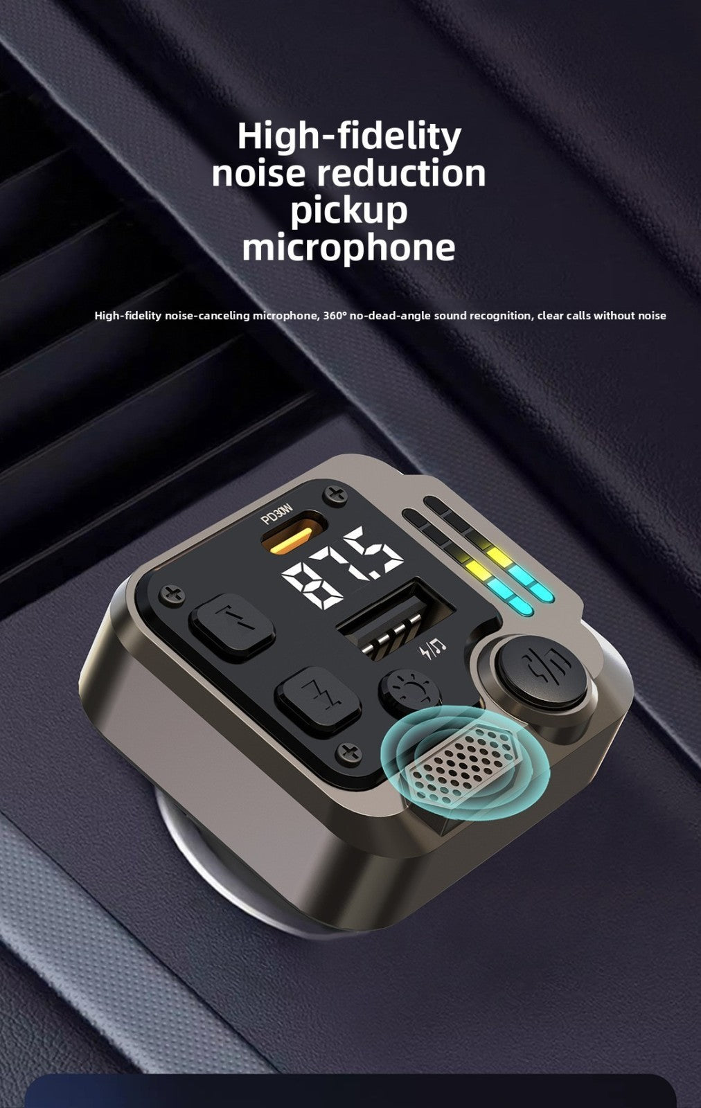 Dual Port Bluetooth Car Charger PD Fast Charging FM Transmitter MP3 Player
