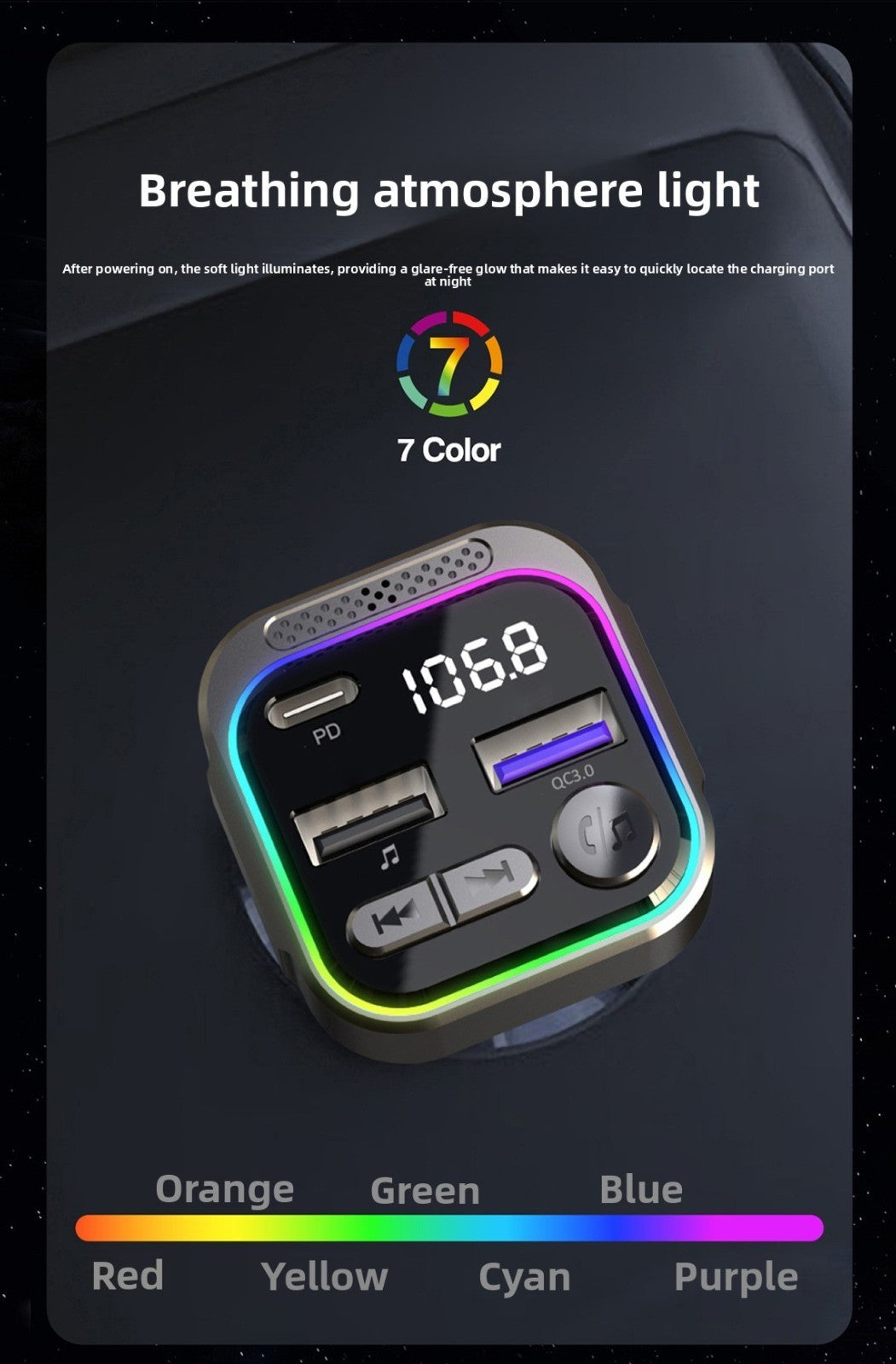 Aluminum Alloy Car Bluetooth MP3 Player FM Transmitter PD Fast Charging