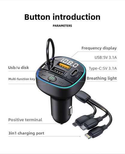 3-in-1 Car Charger Bluetooth MP3 Player FM Transmitter Digital Display Cigarette