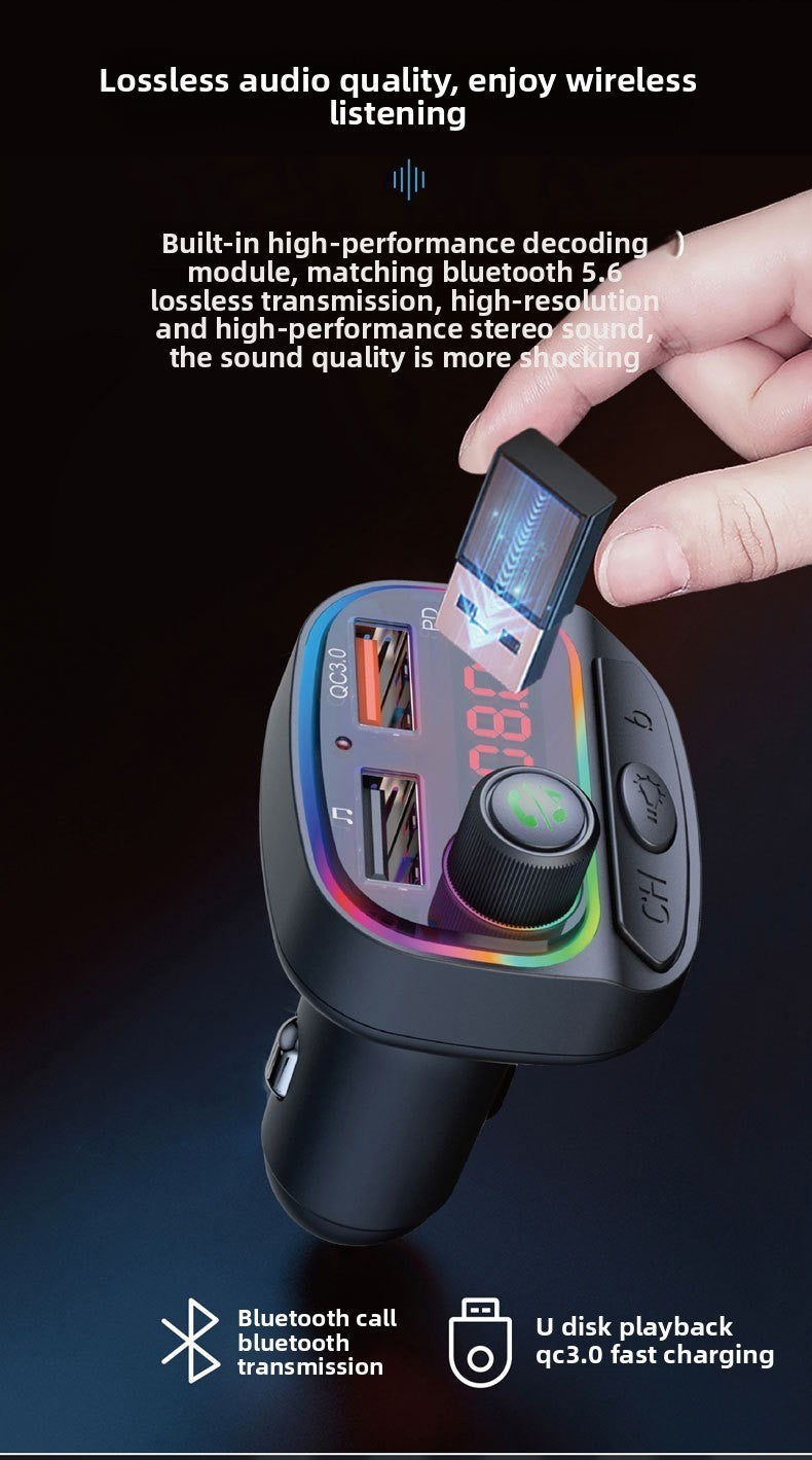 Bluetooth Car FM Transmitter MP3 Player RGB Light QC3.0 Fast Charging
