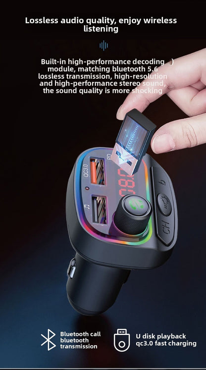 Bluetooth Car FM Transmitter MP3 Player RGB Light QC3.0 Fast Charging