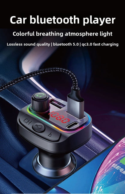 Bluetooth Car FM Transmitter MP3 Player RGB Light QC3.0 Fast Charging