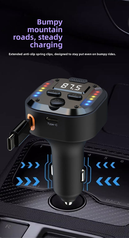 Super Fast Flash Charging Retractable Bluetooth Car Charger Dual USB Cigarette