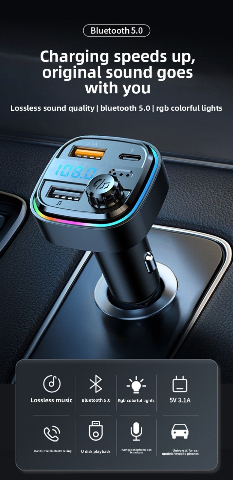 Bluetooth Car MP3 Player FM Transmitter with Dual USB Fast Charging Port