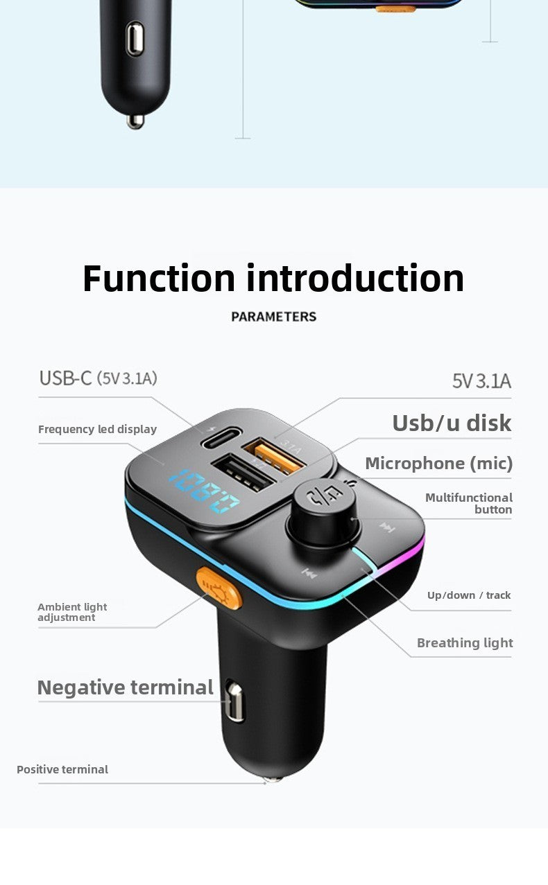 C24 Cigarette Lighter Bluetooth Car Charger MP3 Player FM Transmitter Fast