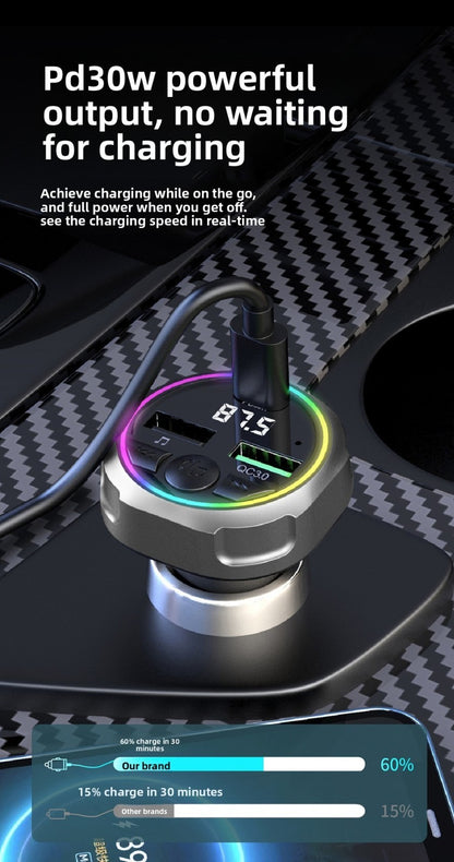 C63 Bluetooth Speakerphone Car FM Transmitter Super Fast Charging Visor Clip