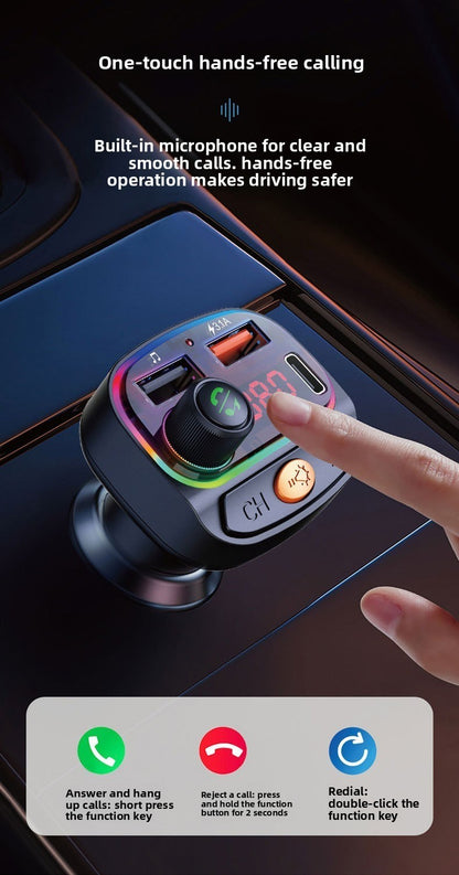 Bluetooth Car FM Transmitter MP3 Player RGB Light QC3.0 Fast Charging
