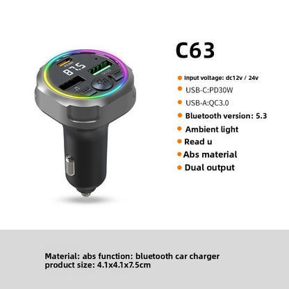 C63 Bluetooth Speakerphone Car FM Transmitter Super Fast Charging Visor Clip