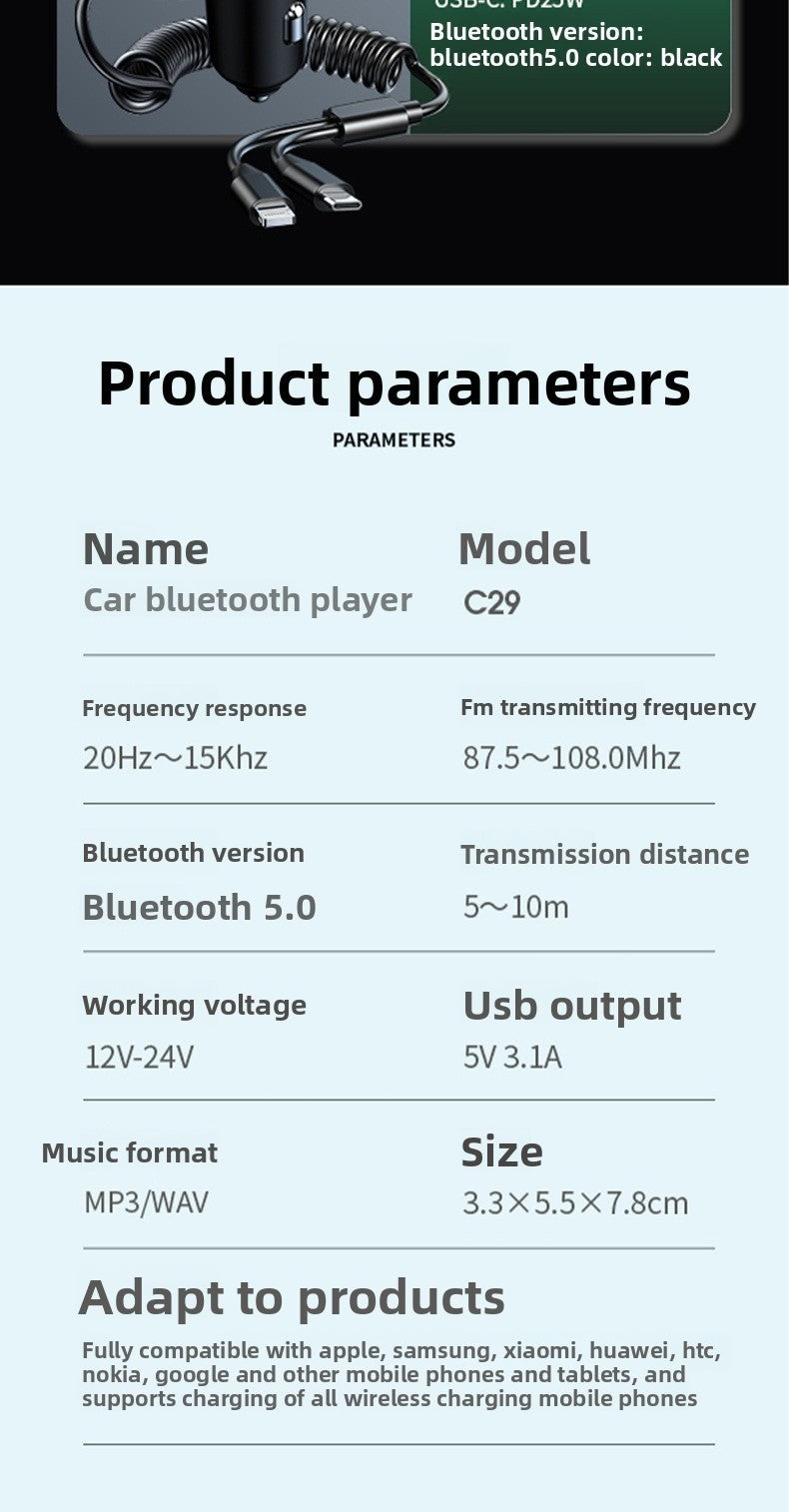 Car Charger Bluetooth FM Transmitter MP3 Player Dual USB Cigarette Lighter