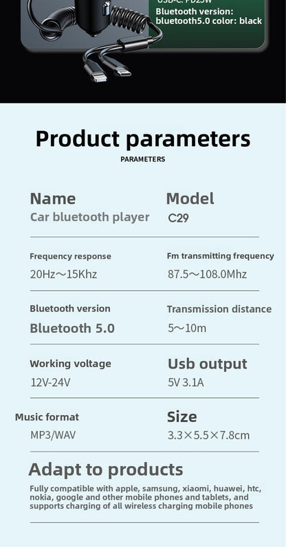 Car Charger Bluetooth FM Transmitter MP3 Player Dual USB Cigarette Lighter