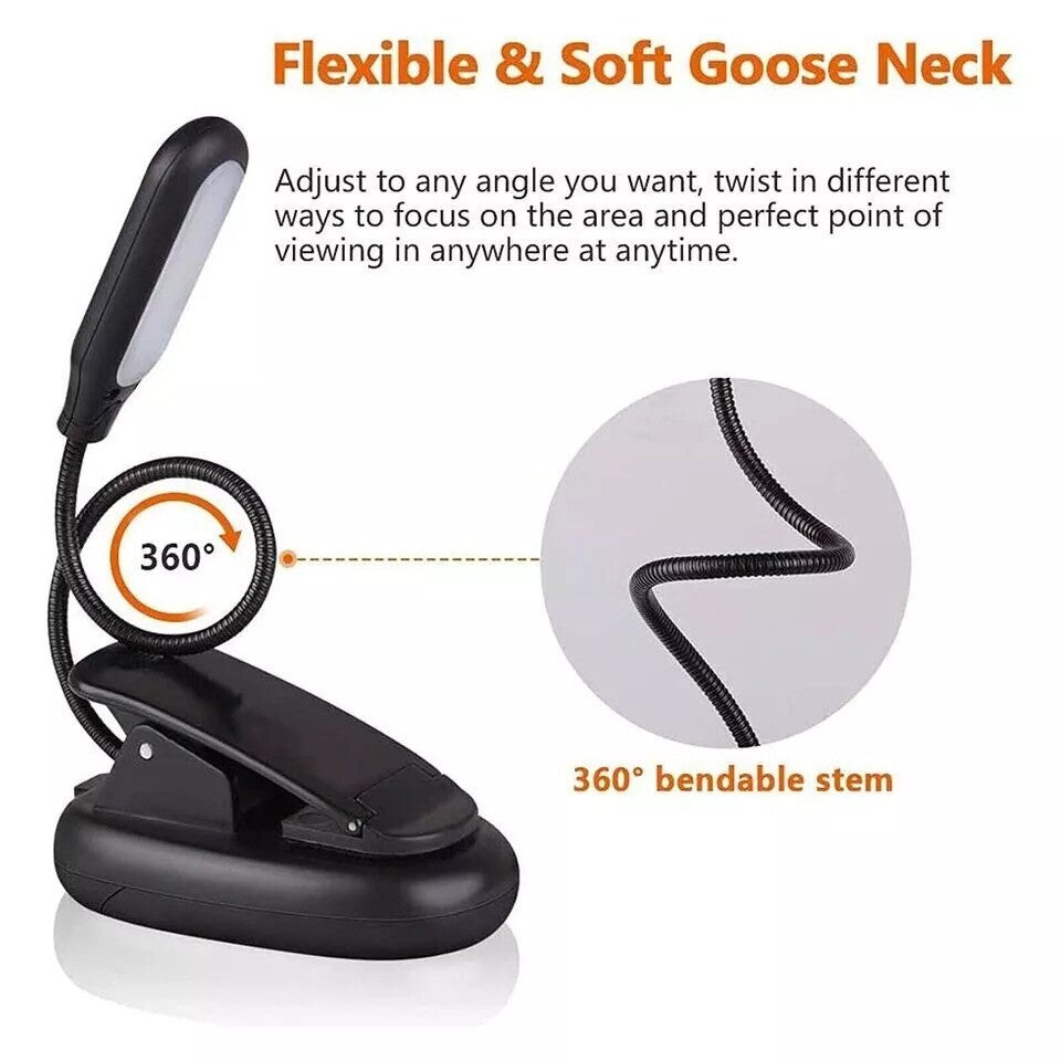 Gooseneck LED Reading Book Light Clip on Bed Rechargeable USB Table Night Lamp