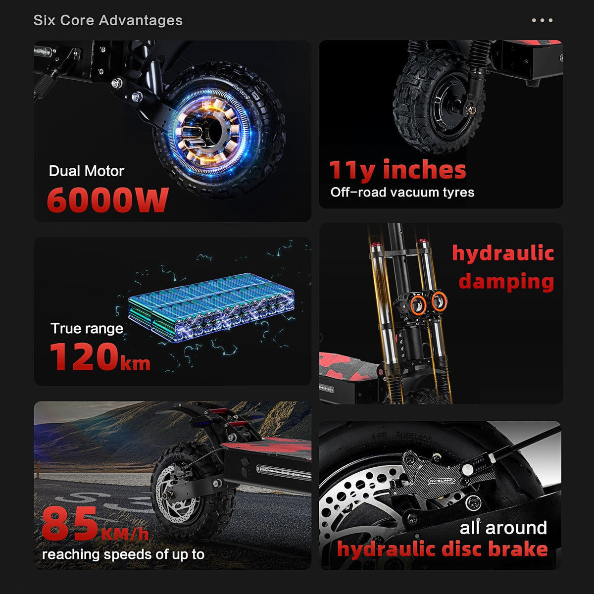 Off-road Electric Scooter Adult with Seat Dual Motor 60V 6000W 85km/h 11Inch
