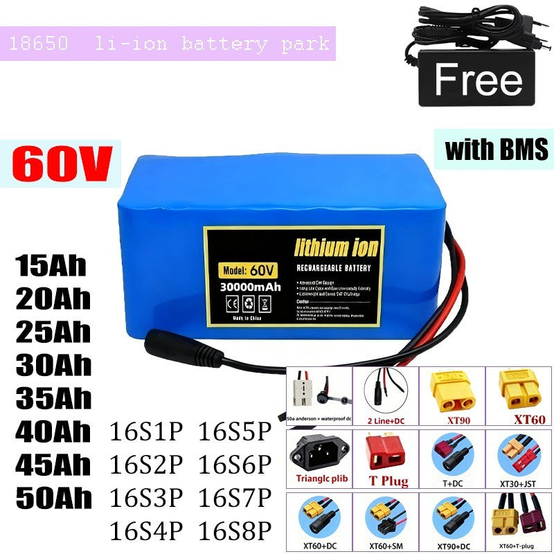 60V 16S2P Li-ion Battery with BMS  15Ah 20Ah 30Ah 50Ah for Electric Bicycle Pack