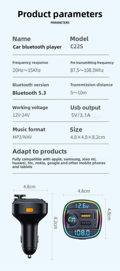 Car Bluetooth FM Transmitter MP3 Player Dual USB Fast Charger Dual Display