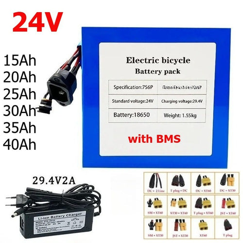 24V 40Ah 7S6P Rechargeable Li-ion Battery Pack with BMS for E-Scooter High Power