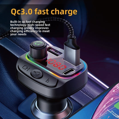 Bluetooth Car FM Transmitter MP3 Player RGB Light QC3.0 Fast Charging