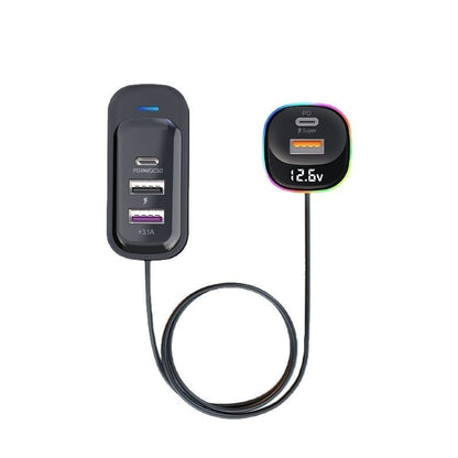 30W PD Fast Car Charger with Built-in Cable Rear Seat Multi-Port Clip
