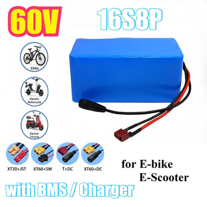 60V 50Ah Li-ion Battery Pack for E-bike E-scooter 16S8P w/BMS Long Range