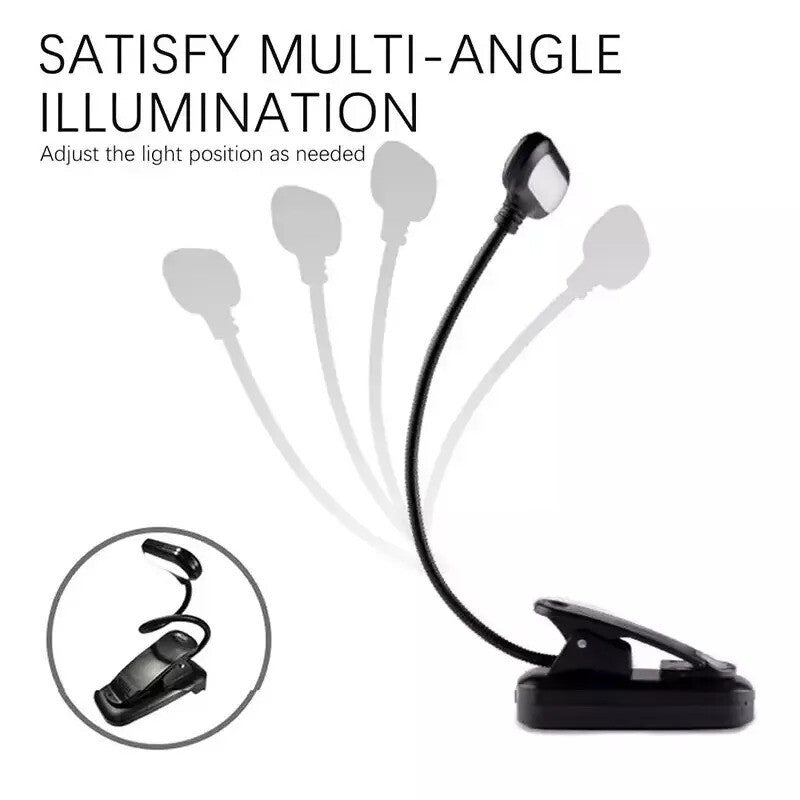 Gooseneck LED Reading Book Light Clip on Bed Rechargeable USB Table Night Lamp