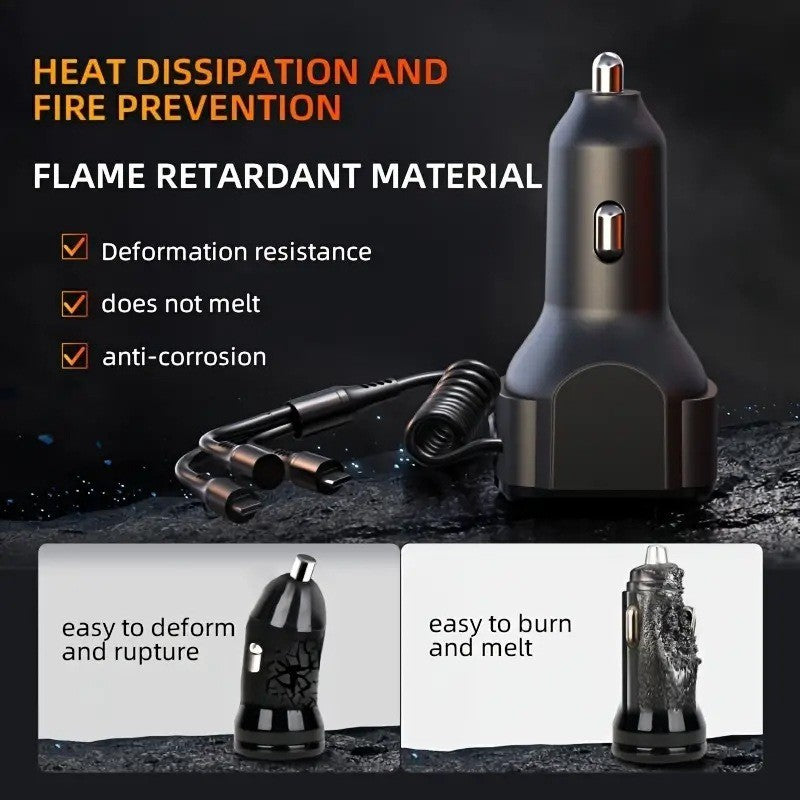 3-in-1 Cable Car PD Charger Dual USB Fast Charging Cigarette Lighter Adapter