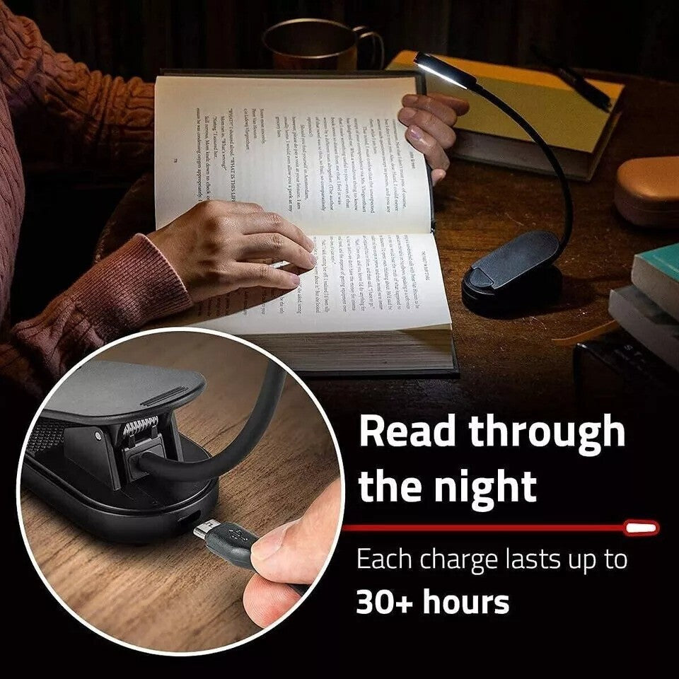 Gooseneck LED Reading Book Light Clip on Bed Rechargeable USB Table Night Lamp